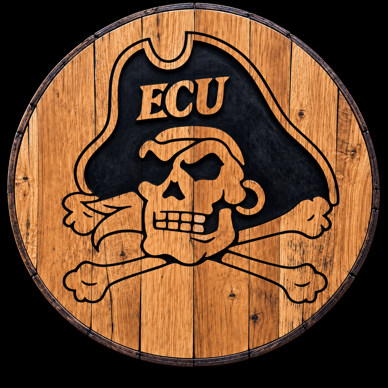 ECU Barrelhead custom CNC carving by Singed Impressions